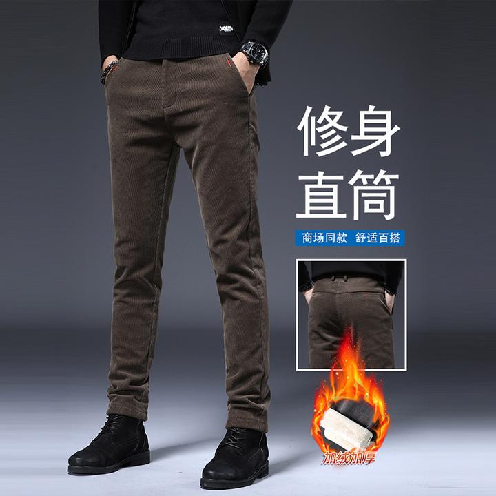 ZONGJIE香港2025秋冬灯芯绒加绒休闲裤男款高端商务修身直筒长裤