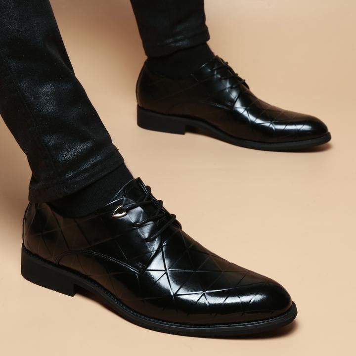 EAEOVNI尖头潮流男皮鞋英伦正装德比鞋韩版内增高商务休闲小皮鞋