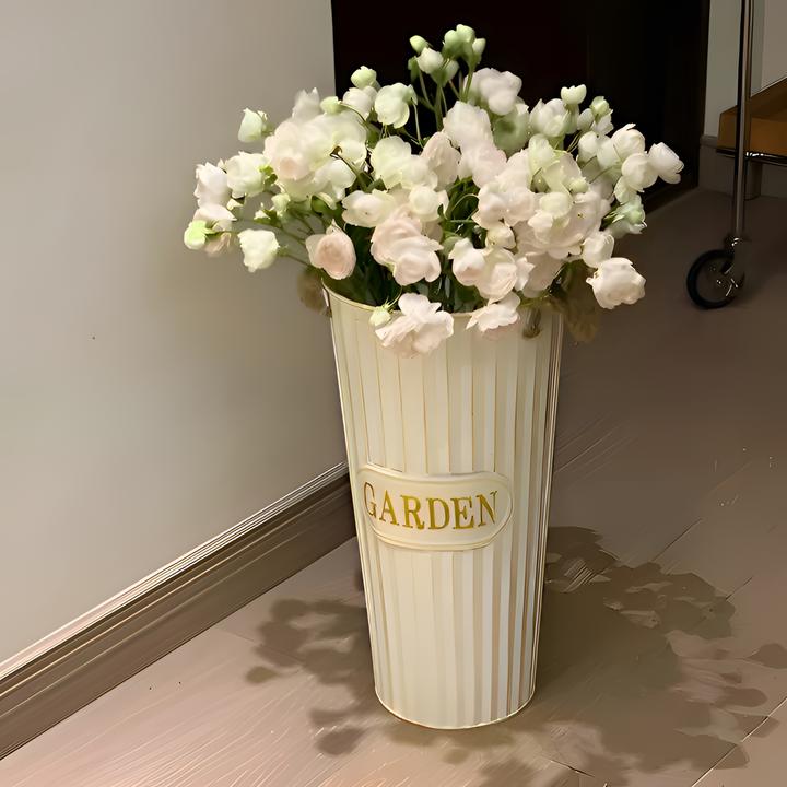 岚束醒花桶花店专用法式家用防摔落地铁皮桶加厚大号鲜花桶复古