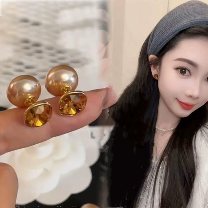 铜合金耳饰 【香槟色】珠珠两戴高端洋气时髦气质小众百搭耳钉 A180