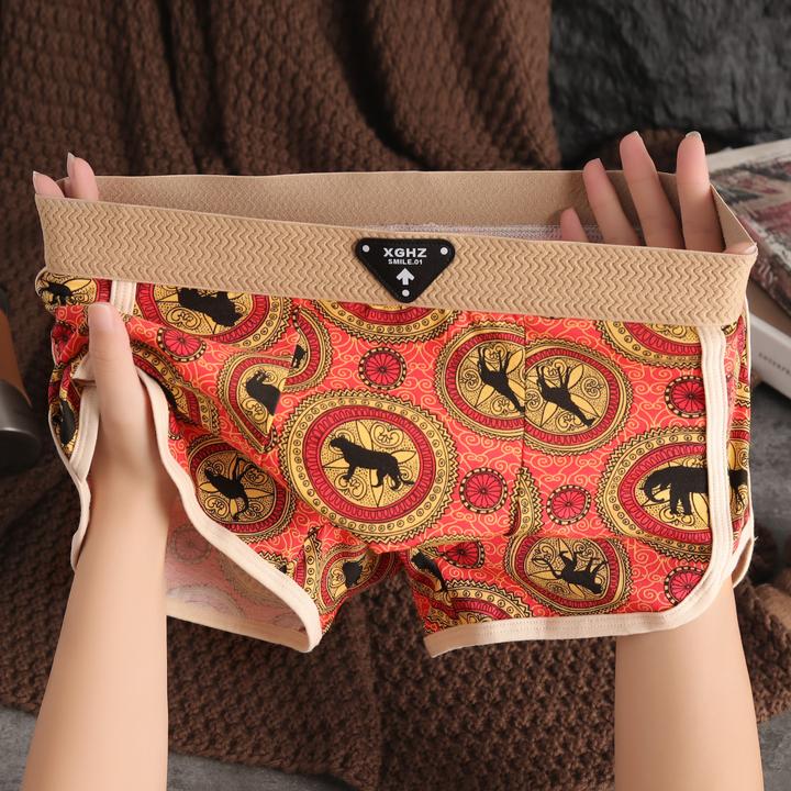 棉质潮流时尚男士内裤男款男式舒适透气平角裤个性印花男生四角裤