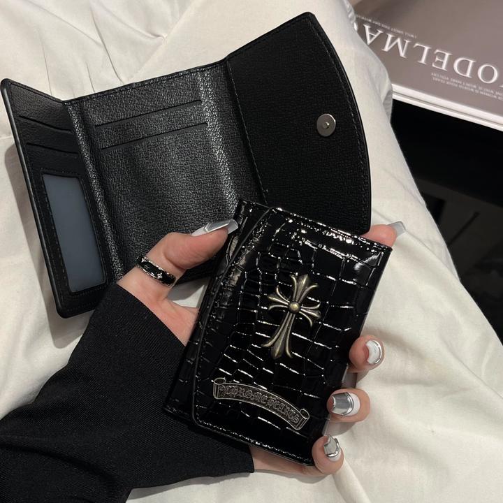 复古金属标克罗心十字架卡包男士新款轻奢女士时尚三折卡夹大容量