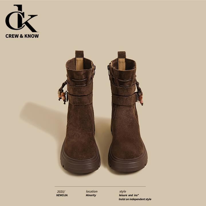 【官网C&K专柜正品】厚底增高粗跟短靴2025秋冬新款加绒工装马丁靴