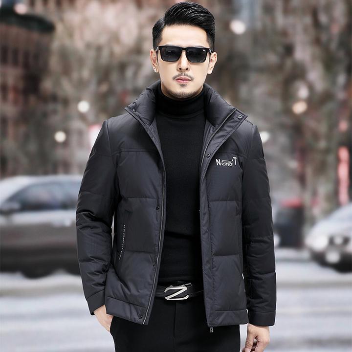 冬季男士大鹅绒羽绒服短款加厚2025新款中年高端保暖立领外套商务