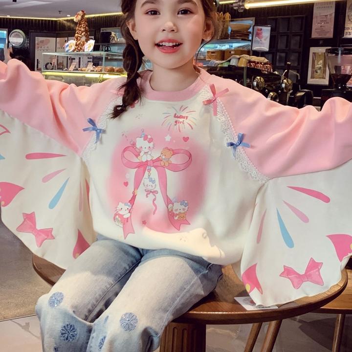 女童卫衣春秋季节新款网红可爱甜美女童秋装卡通翅膀休闲女孩卫衣