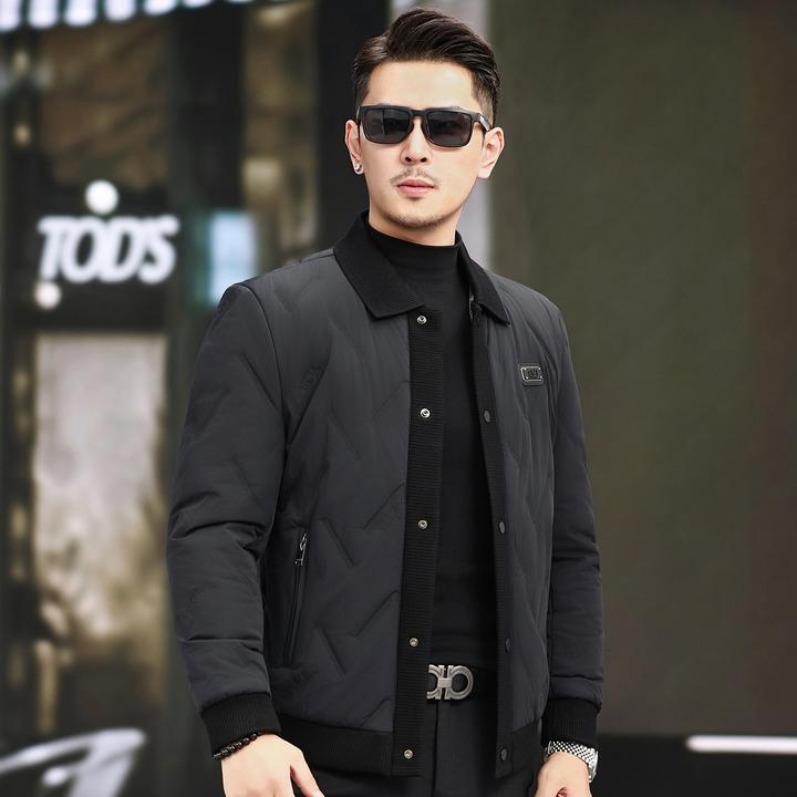 男士夹克棉衣秋冬2025中年翻领休闲刺绣短款外套爸爸装保暖棉服男