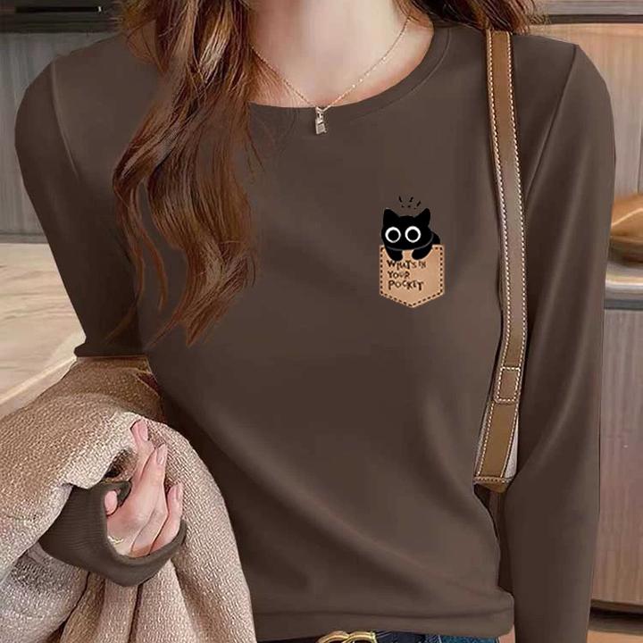 2025秋冬大码胖mm美式显瘦内搭正肩新款圆领上衣打底衫女长袖T恤