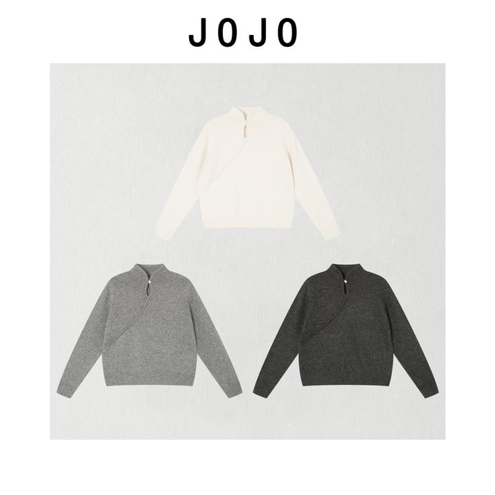 玖了个玖 2025冬款 极简百搭新中式旗袍领三色针织毛衣 2512C9031