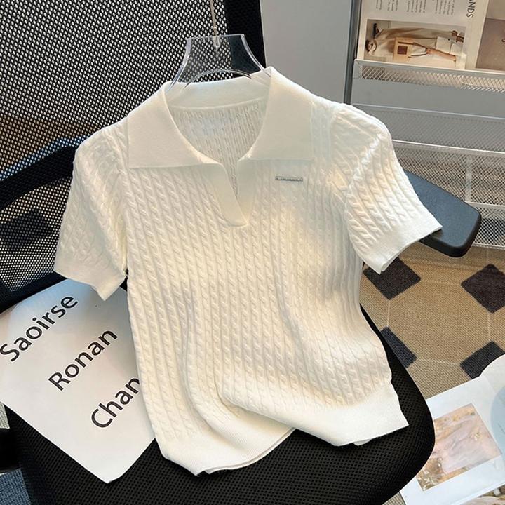 2025夏季新款小香风POLO领冰丝针织衫女宽松显瘦薄款t恤短袖上衣