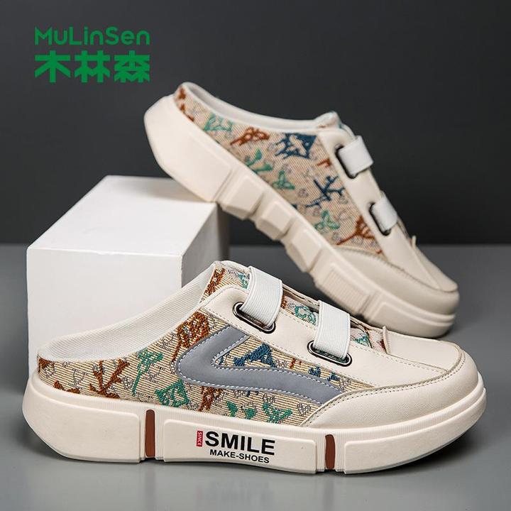 木林森包头半拖鞋男款夏季2025新款外穿休闲一脚蹬懒人无后跟板鞋