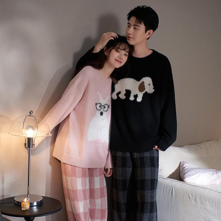 思莉太太【布偶甜心】情侣睡衣秋冬加厚保暖女款甜美男士格纹家居服