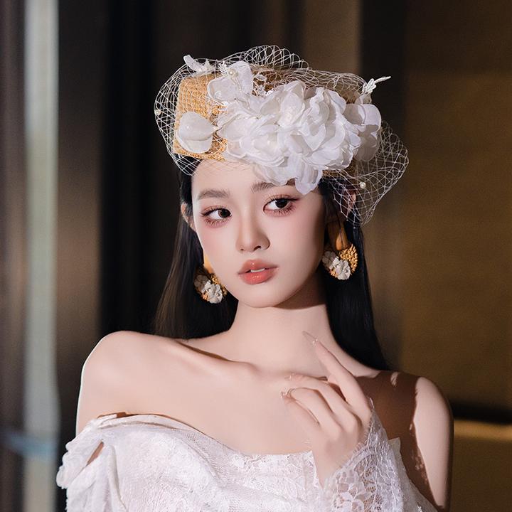 非金属布艺婚庆饰品 法式新娘复古多层立体花礼帽结婚配饰MC2281