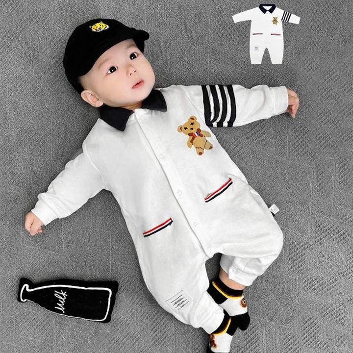新品巴拉巴拉婴幼儿卡通小熊纯棉连体衣洋气哈衣春秋季新款时尚男