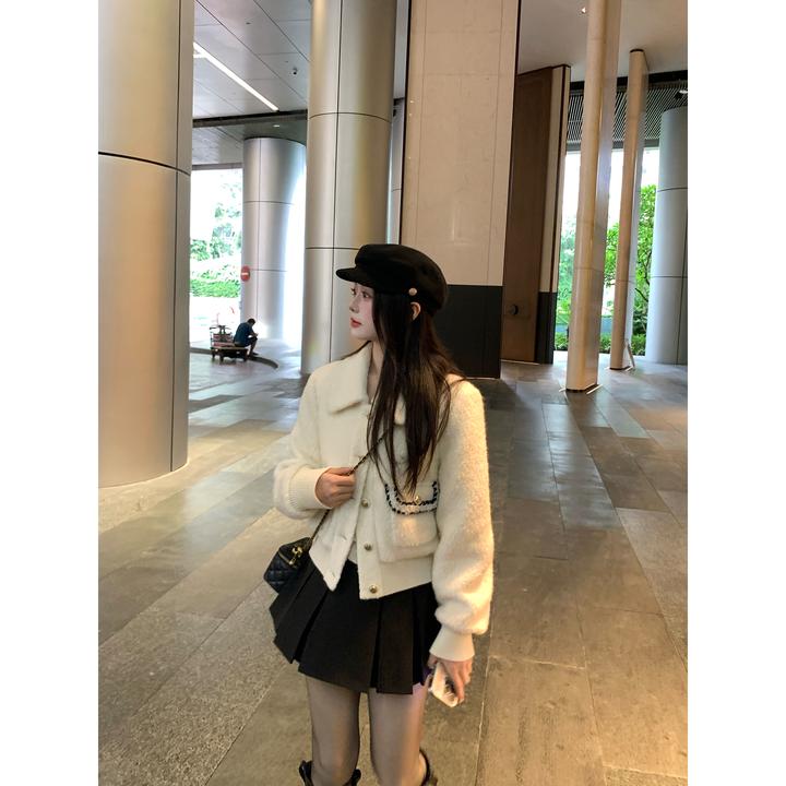 切糕自制【布雷暖茶】小个子秋冬女设计感出游穿搭小香风绵羊毛外套