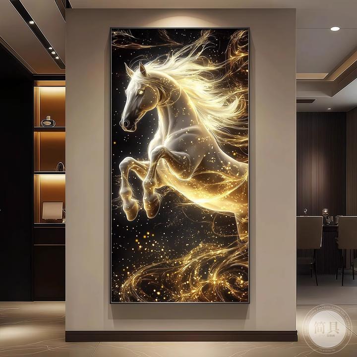 《马到成功》入户玄关装饰画高级感发光过道挂画客厅走廊尽头墙壁画