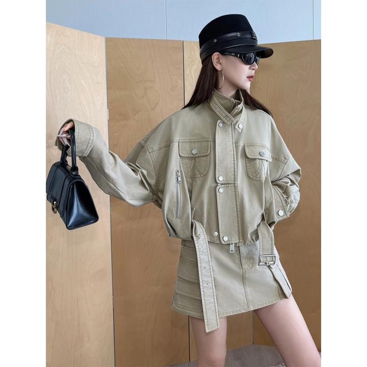 NancyCavally专柜款挺括有型斜纹棉 工装机车夹克/裙裤/半裙套装