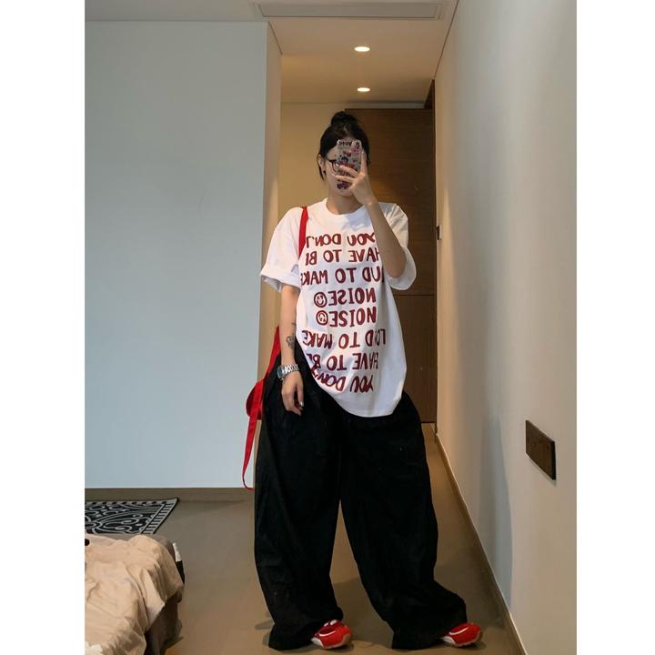 夏季新款女装重磅纯棉T恤字母印花宽松休闲百搭上衣短袖男女同款