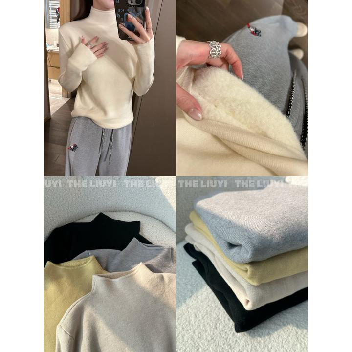 【LIUYI】半高领一体绒加厚保暖打底针织上衣51211C5