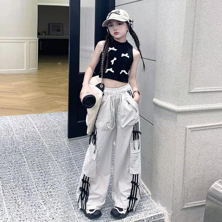 女童夏季套装2025新款洋气6-12岁15中大儿童炸街薄款背心阔腿裤潮