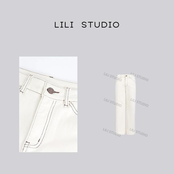 PCNY「纯色白梨」不理理冬季新款女装极简百搭直筒牛仔裤