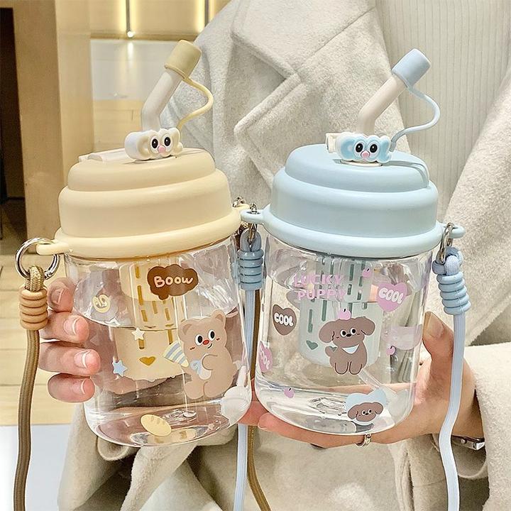 恒度重力球大容量塑料水杯女生夏天高颜值卡通便携躺着喝吸管杯子