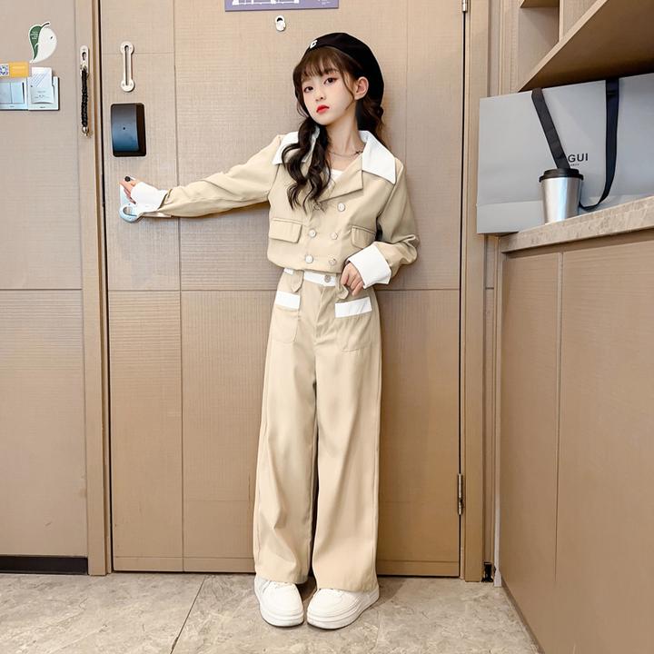 女童春装2025新款套装大童时髦洋气西服女孩学院风儿童春秋两件套