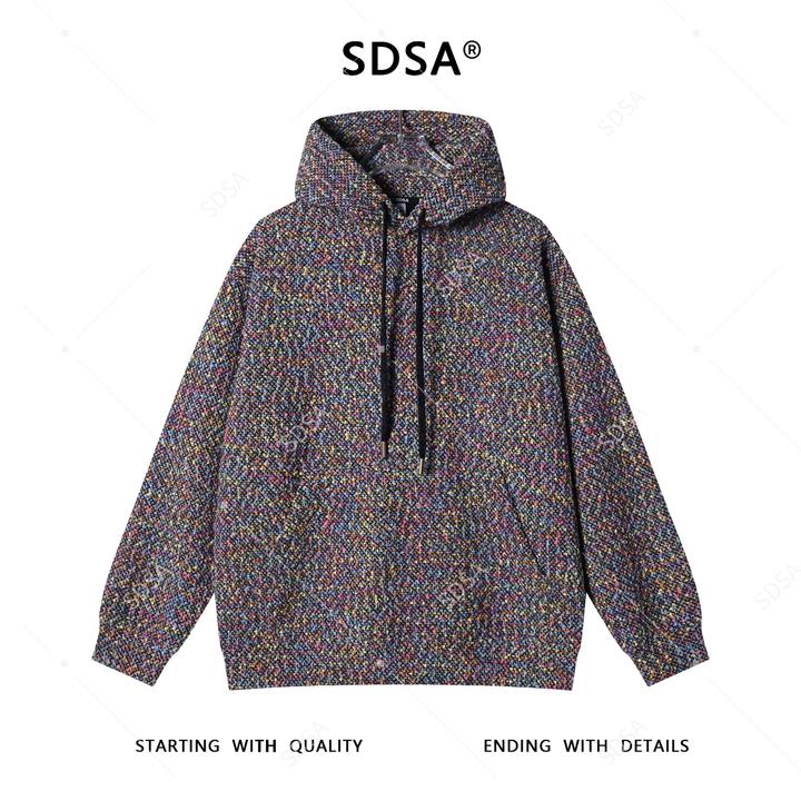 SDSA男士秋冬新款痞帅男装潮牌彩色小香风抽绳连帽卫衣百搭时尚