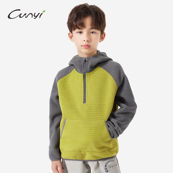 纯一良品童装儿童半开襟连帽卫衣秋冬中大童时尚加绒保暖套头衫