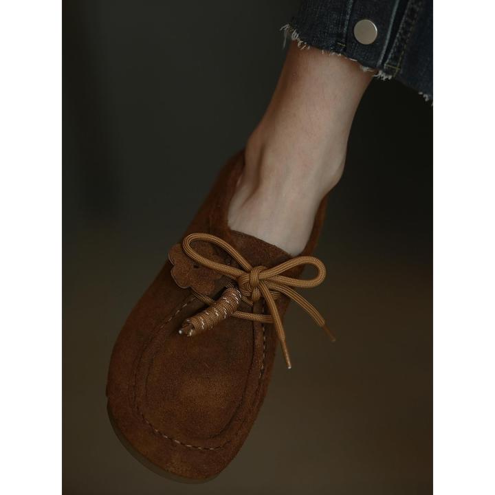 度卡奴 头层牛皮袋鼠鞋 棕色深口单鞋女平底乐福鞋勃肯鞋豆豆女鞋