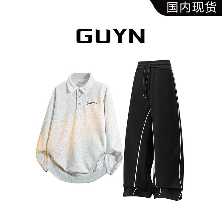 【品牌现货】GUYN华棉春秋季男款重磅polo衫运动套装卫衣长袖上衣