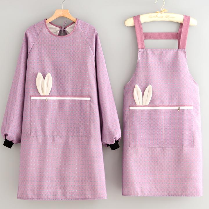 简约时尚帆布长袖围裙家用厨房做饭围腰餐饮酒店上班专用女工作服