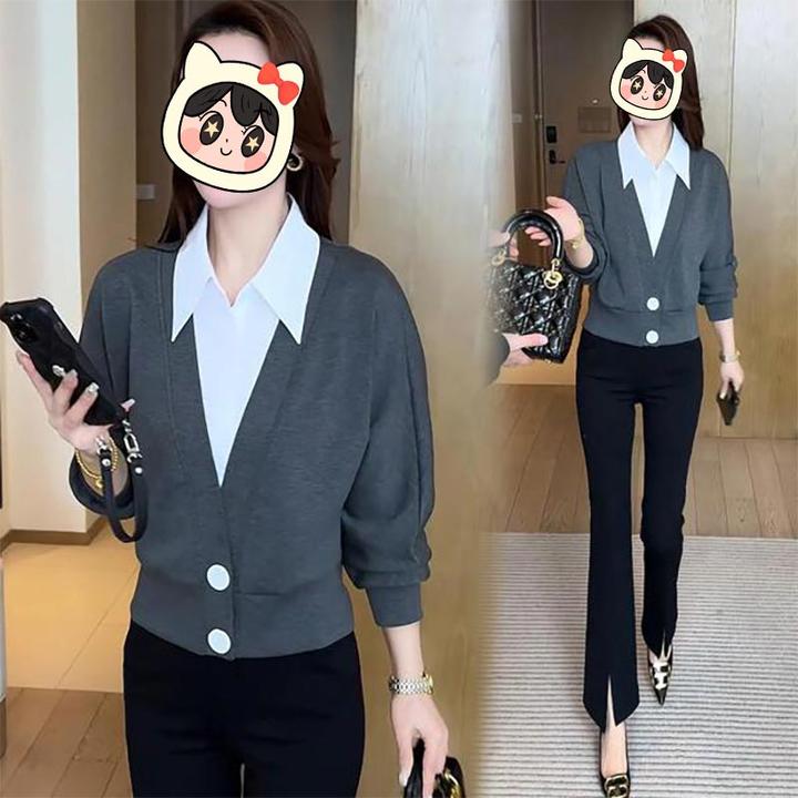 韩系假两件衬衫女2025年春秋季新款百搭衬衣洋气减龄显瘦气质上衣