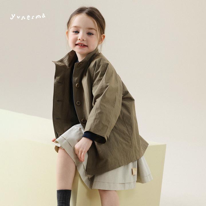 允儿妈女童秋季新款百搭立领中长款风衣男女宝宝时尚外套儿童上衣