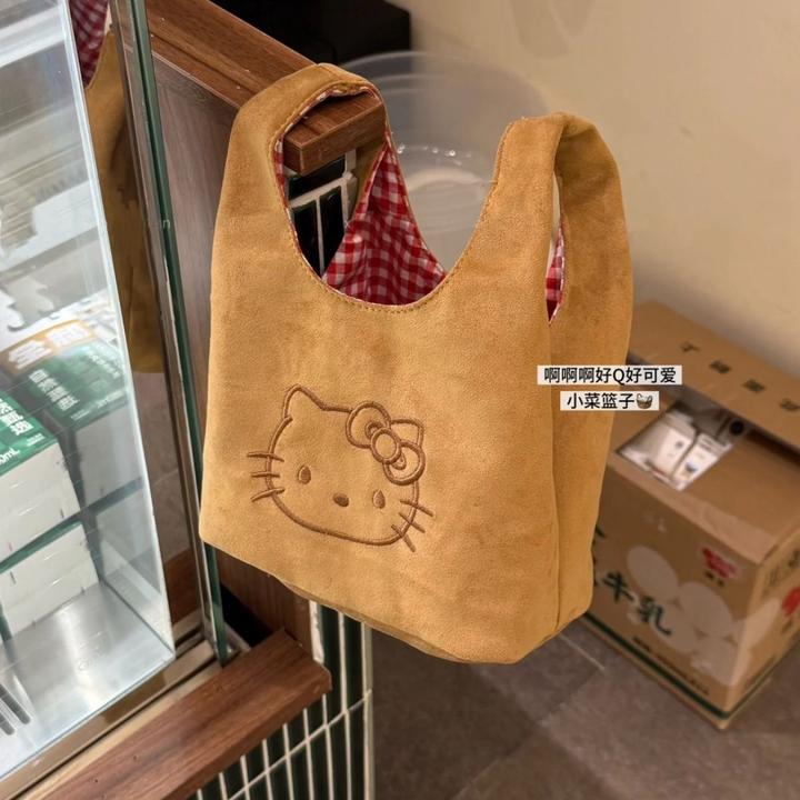 秋冬新款麂皮绒kitty手提包可爱通勤外出便携小巧百搭精致出行