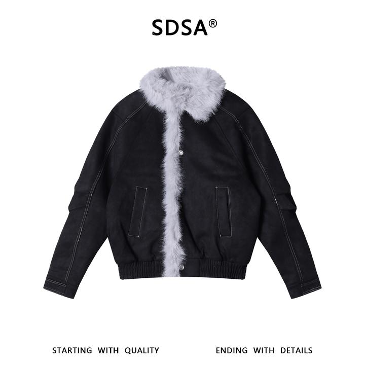 SDSA男士秋冬新款痞帅男装设计感毛绒领翻领夹克外套百搭时尚个性