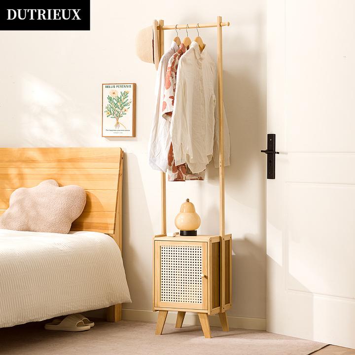 衣架落地卧室床头柜家用脏衣篓置物架实木挂衣架多功能床边衣帽架