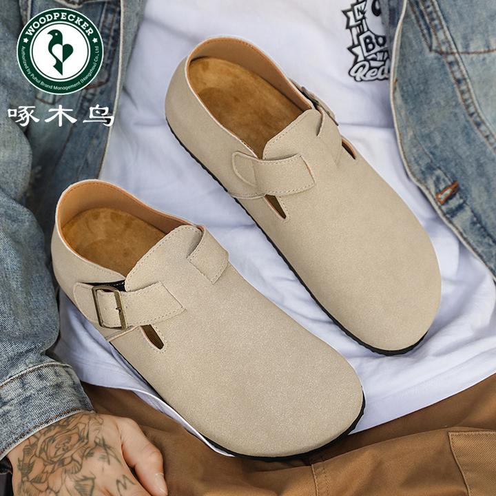 【正品】啄木鸟男鞋冬季新款休闲复古软底轻便防滑百搭一脚蹬勃肯鞋