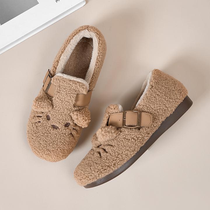 秋冬新款猫猫勃肯鞋保暖可爱豆豆鞋居家包跟防滑棉拖一脚蹬毛毛鞋