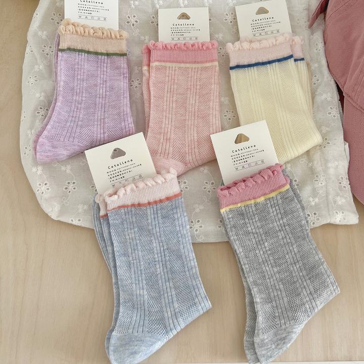 杭臻花边袜子女中筒袜夏季薄款棉袜2025新款网眼透气无骨袜堆堆袜