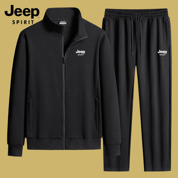 JEEP吉普春秋男士中老年免搭运动套装休闲时尚开衫立领跑步运动服