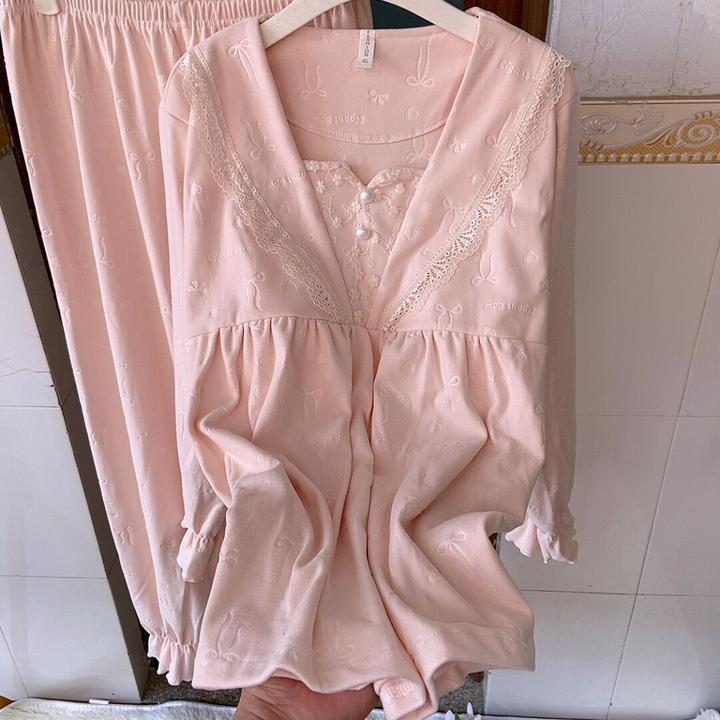德绒加厚睡衣女季秋冬带胸垫甜美公主风少女家居服大码200斤套装