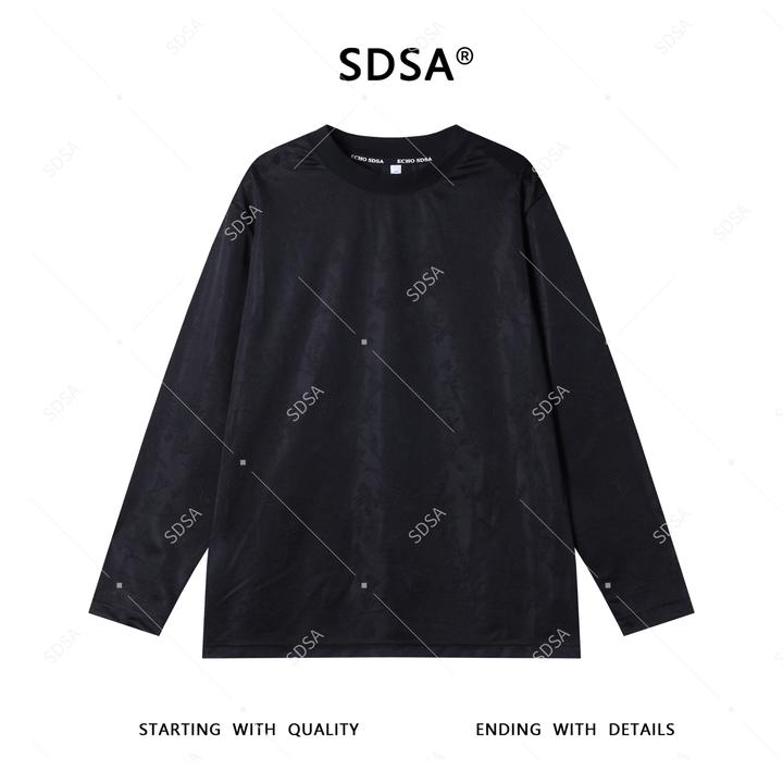 SDSA秋季新款男士痞帅潮牌简约提花暗纹圆领长袖T恤百搭时尚上衣