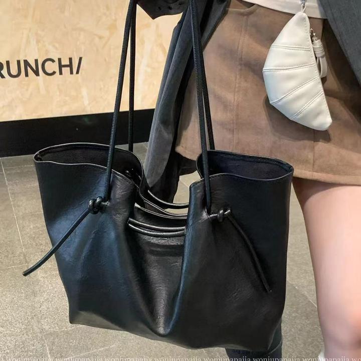 高级感复古绑带托特包女2025秋冬大容量PU皮质单肩包时尚手提包包