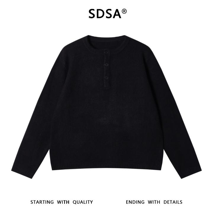 SDSA秋冬新款痞帅男装潮牌纯色半纽扣圆领针织衫百搭网红款毛衣