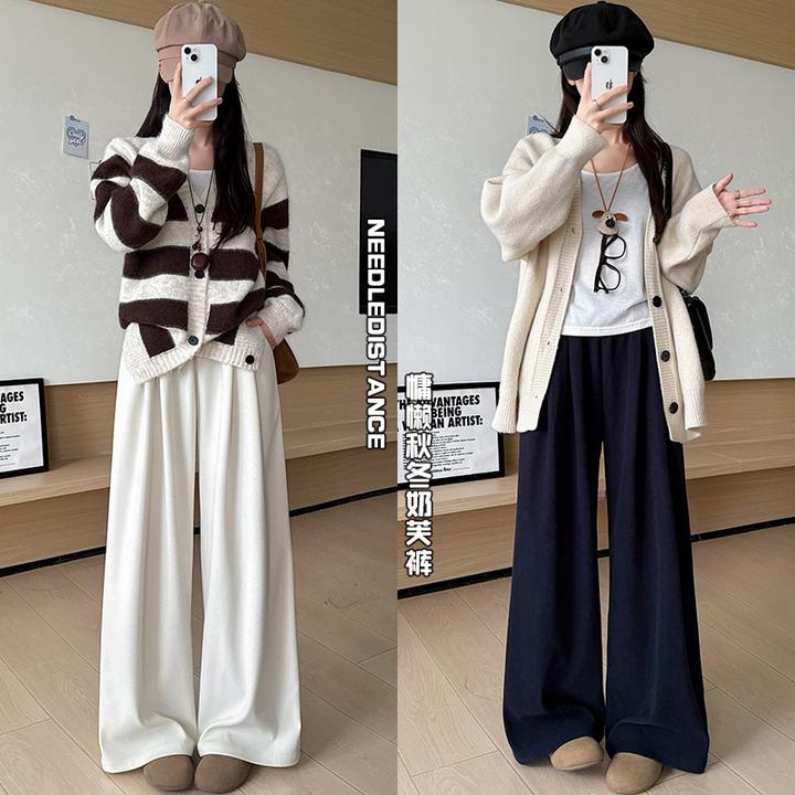 加绒奶芙山本裤女2026年秋冬新款宽松显瘦小个子慵懒风阔腿拖地裤