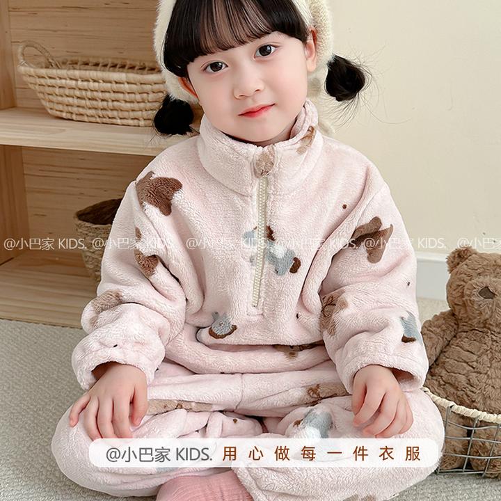宝宝考拉绒睡衣男女孩秋冬款婴儿童保暖加绒家居服套装