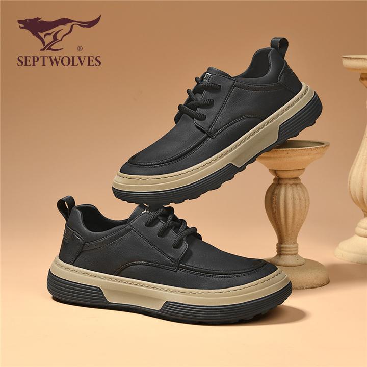 七匹狼男鞋秋季复古男士百搭简约时尚厚底橡胶防水工装休闲板鞋