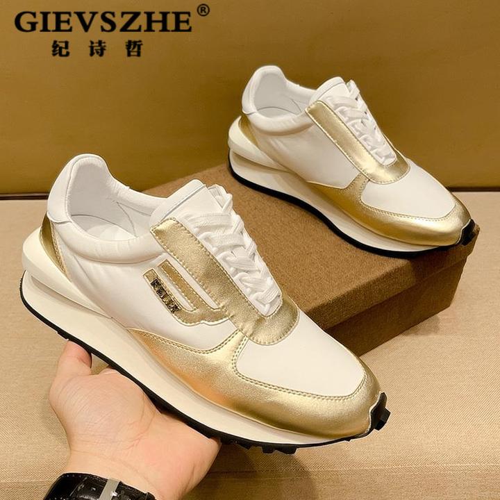 纪诗哲奢华金边白色老爹鞋男设计感超火潮流厚底秋季厚底增高老爹