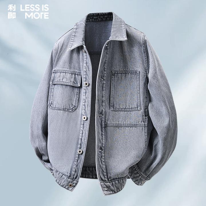 利郎LESSISMORE【复古港风】牛仔夹克男100%棉翻领休闲牛仔外套男款