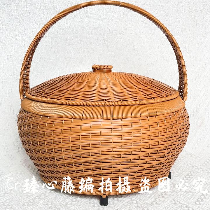 TY50扁藤圆口圆底加脚】仿藤家用拜神篮户外简约野餐篮手工编织